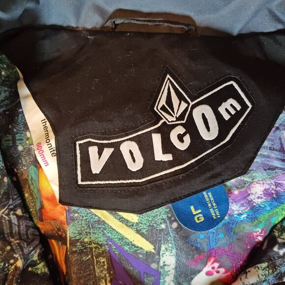 Volcom Down Puffer Vest Women's Large Hooded Sleeveless Printed Lining Black - Picture 11 of 11